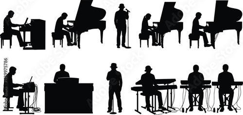 Music, Silhouettes, Performance, Piano, Keyboard, Singing, Musician, Entertainment, Artist, Concert, Instrument, Stage, Creative, Sound, Melody, Grand piano, Music teacher, Live show, Digital