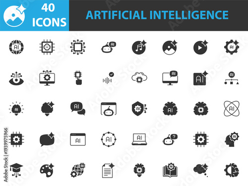 set of artificial intelligence icons, technology, ai generator
