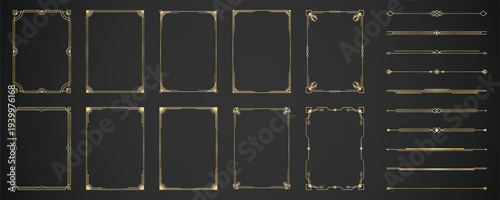 set of linear art deco ornament frame