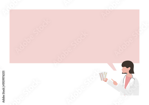薬の説明をする女医と吹き出しのベクターイラスト素材