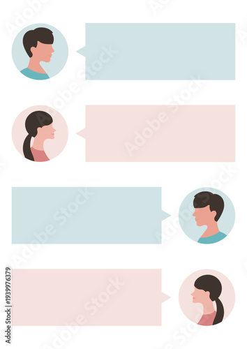 若い夫婦・カップルの会話の吹き出しベクターイラスト素材(アイコン)