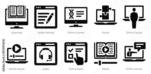 set of online education icons as online classes