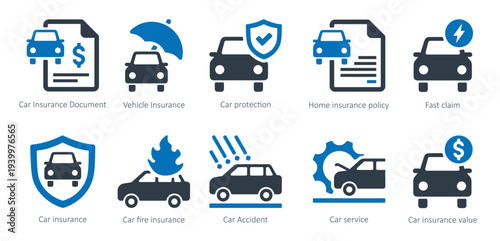 set of insurance icons as home insurance policy fast
