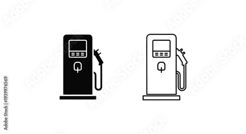 Two gas pump icons one black and one white displayed side by side
