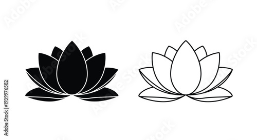 Black and white lotus flower illustrations with contrasting designs