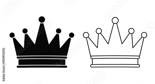 Two crowns depicted in contrasting black and white line art styles