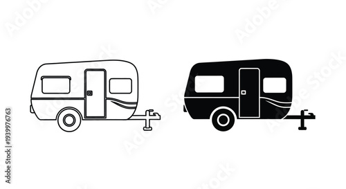 Two black and white camper trailers shown in side profile views