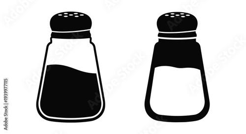 Simple black and white illustration of two pepper and salt shakers