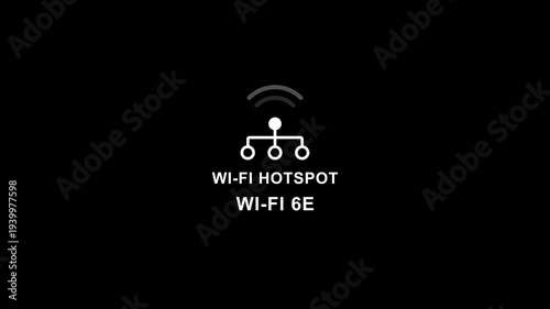 Wi- fi 6 e hotspot animation with wi- fi signal on black background wi-fi 6e wi-fi hotspot wireless internet