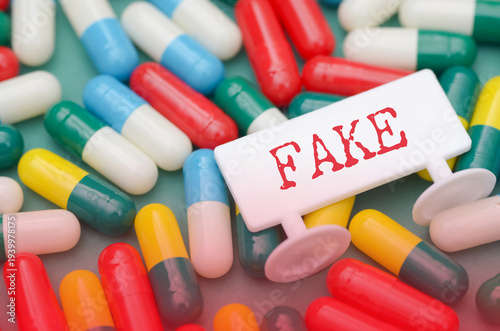 Fotografie Dangerous Counterfeit Drugs and Illegal Medication Background for Healthcare War
