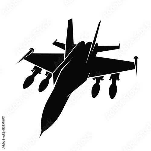 Military plane in the sky fired a missile. Logo template or print. Fighter jet vector illustration.