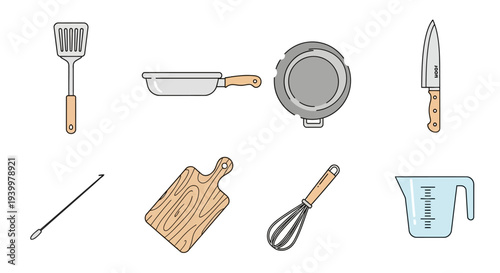 Collection of kitchen utensils and cookware items