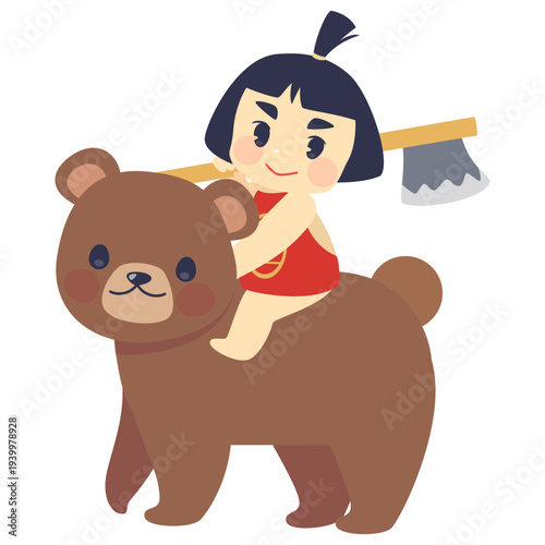 こどもの日イラスト_熊に乗った金太郎