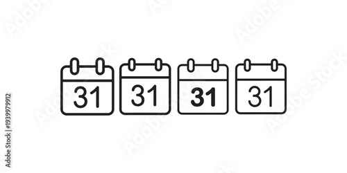 Four identical calendar icons displaying date 31, arranged in a row, representing end of month or important date, black and white line art