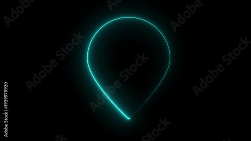 Abstract location glowing neon icon fast tracking map pin icon animation on black background.
