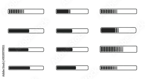 A collection of loading bars with varying degrees of completion presented in a stark silhouette