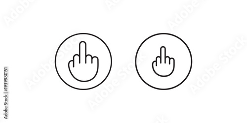 Middle finger sign, offensive gesture icon, protest symbol outline in a circle. social media reaction and feedback button vector illustration