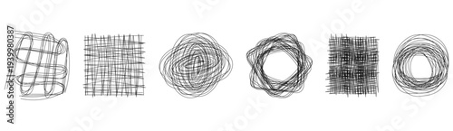Set of scribble line abstract round and square illustration collection elements