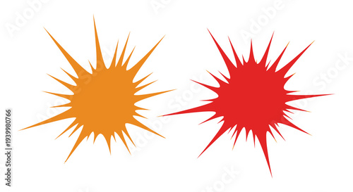 Two vibrant starburst shapes one orange and one red create a dynamic visual effect silhouette