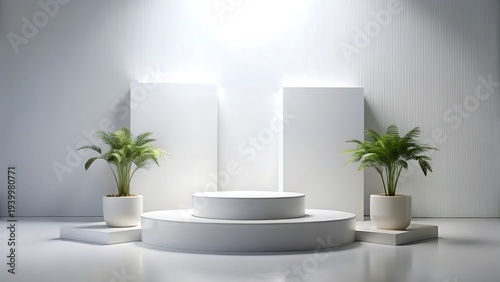 Clean White Display Scene With Podium