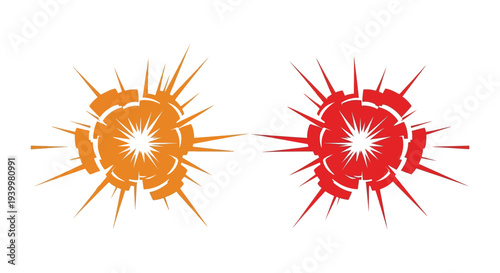 Two vibrant radial bursts of energy in orange and red exhibiting a striking silhouette high quality