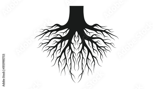 Black silhouette of tree roots on, symbolizing nature and ecology concepts