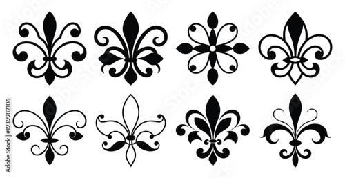 black fleur de lis design elements collection set of nine 