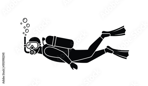 Scuba diver swimming underwater with equipment