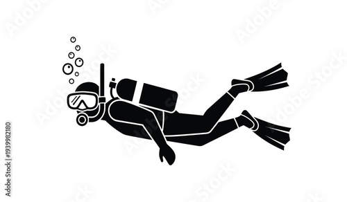 Scuba diver swimming underwater with equipment