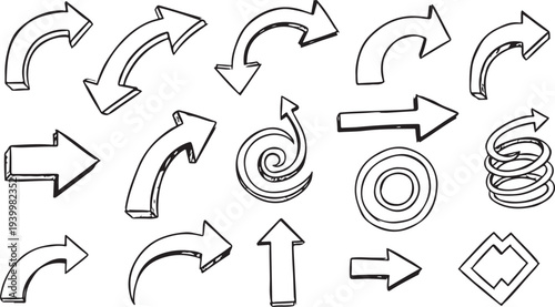 Various Arrows and Swirls in Black and White abstract