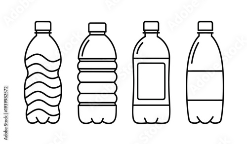 Four different plastic water bottles with varying designs