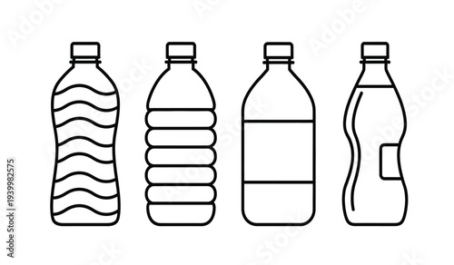 Four different plastic water bottles with unique designs