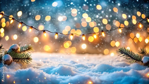 Festive Background With Lights And Snow Blur