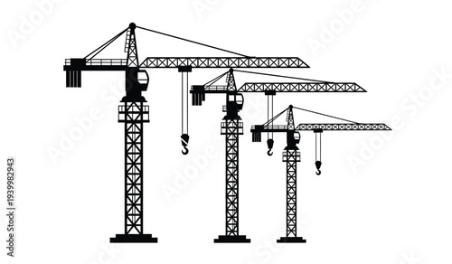 Three cranes with different heights and loads