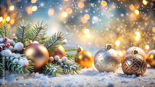 Festive Winter Background With Ornaments And Sparkles