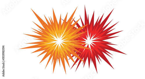 Vibrant bursts of red and orange create an explosive star like design a striking silhouette