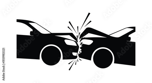 A dramatic depiction of a head on car crash showcasing impact and damage in silhouette high quality
