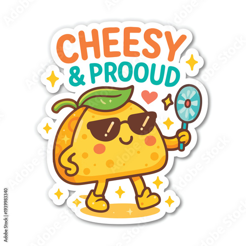 Cheesy Proud Orange Character Sunglasses Holding Fan Stock Illustration