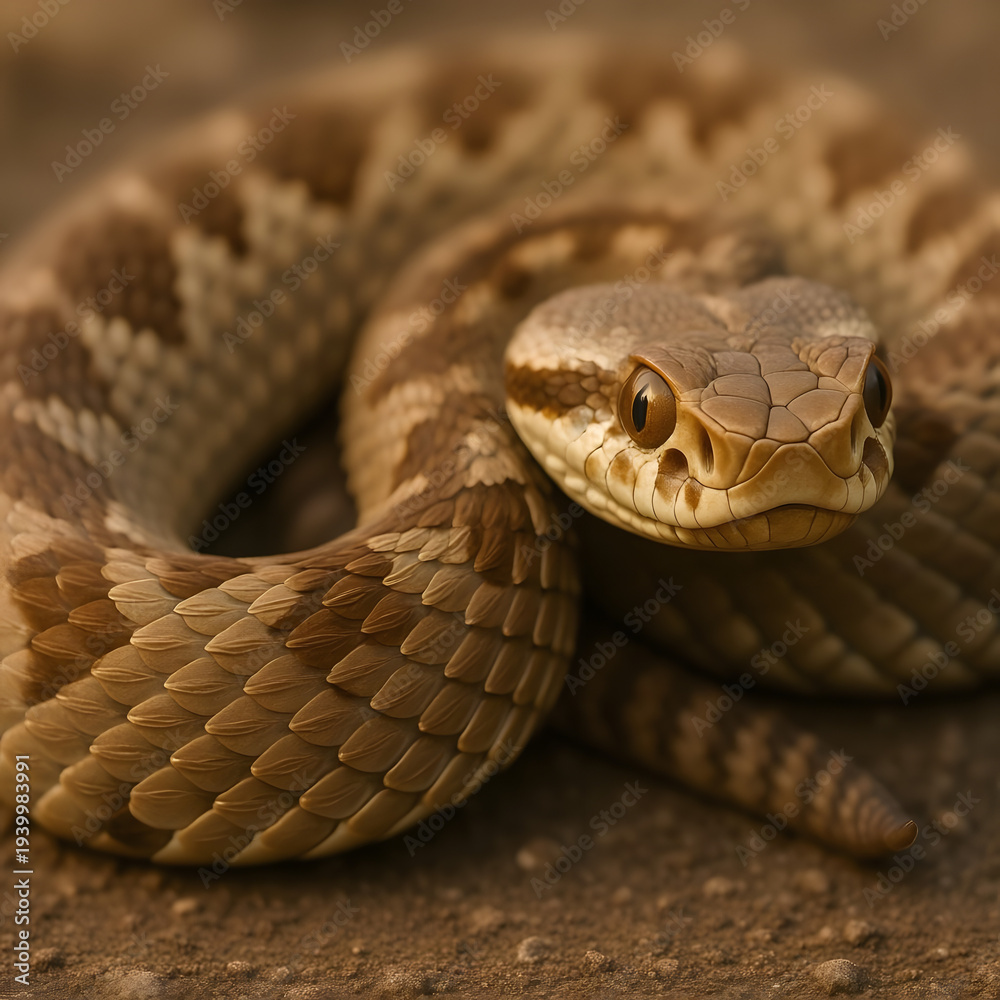 Fototapeta premium Snake resting on ground with patterned scales in natural habitat 