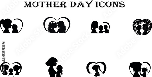 Mother's day icons featuring heartwarming silhouettes of mothers and children