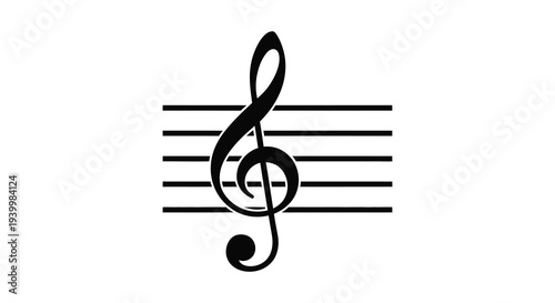 A stark black treble clef against horizontal lines a musical notation silhouette high quality professional detailed