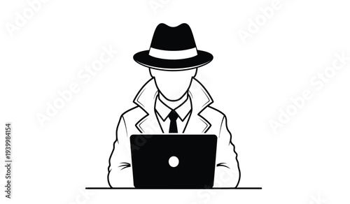 Man in fedora hat working on laptop computer