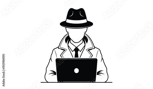 Man in fedora hat working on laptop computer