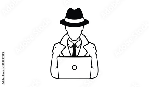 Man in a fedora hat working on a laptop computer