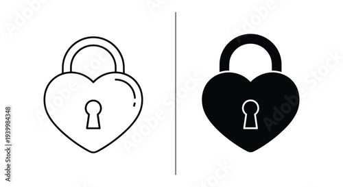 Heart shaped padlock icon in outline and solid styles