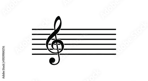 A black treble clef symbol floats above five horizontal staff lines creating a musical silhouette
