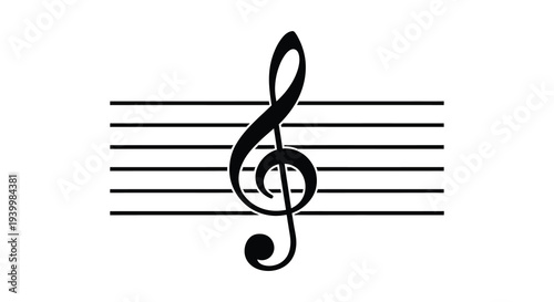 A striking black treble clef symbol displayed on five horizontal lines a bold silhouette high quality