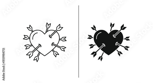 Heart pierced by arrows illustration set