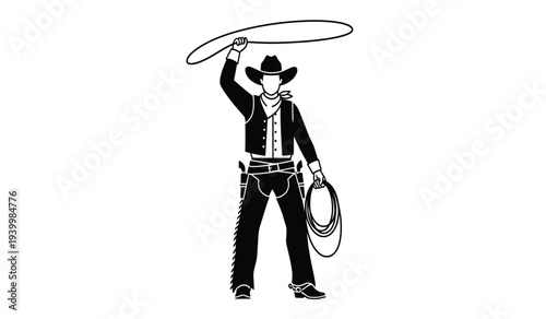 Cowboy man spinning lasso rope on, western rodeo theme illustration