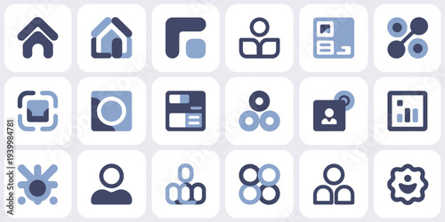  grid of 18 minimalist icons arranged in three rows and six columns